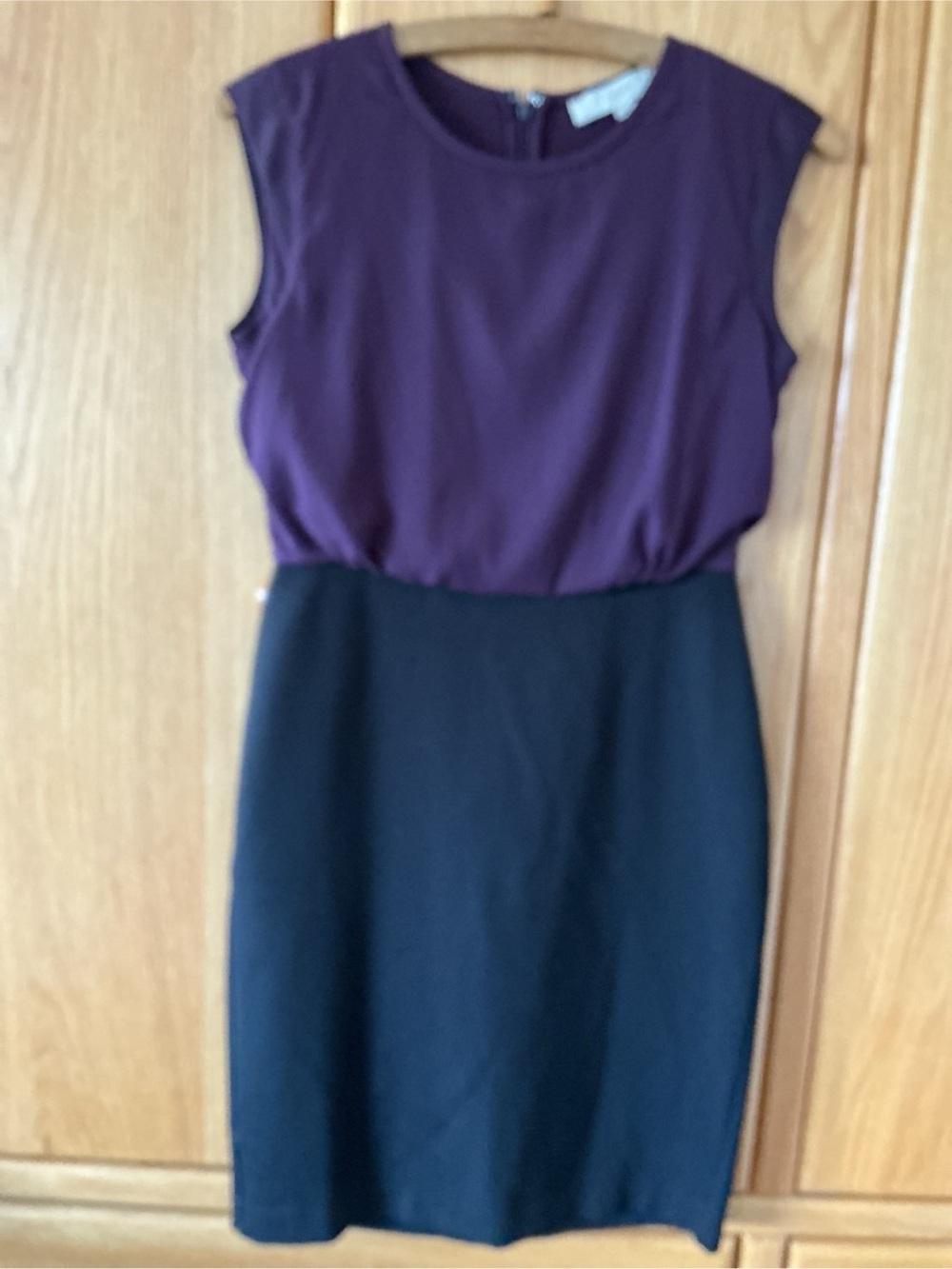 LOFT Purple and Black Cap-Sleeve Two-Tone Sheath Dress